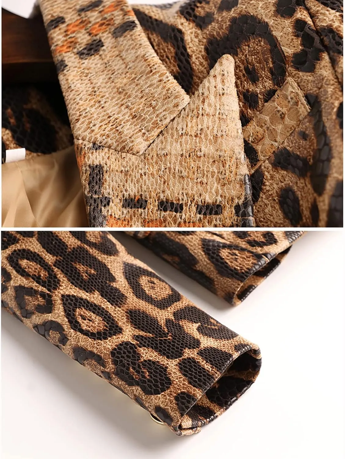 Women's Blazer Jacket Leopard Print Pu Leather Lady Business Office Work Blazer Suits Jackets Coats Outwear Party Dinner Prom