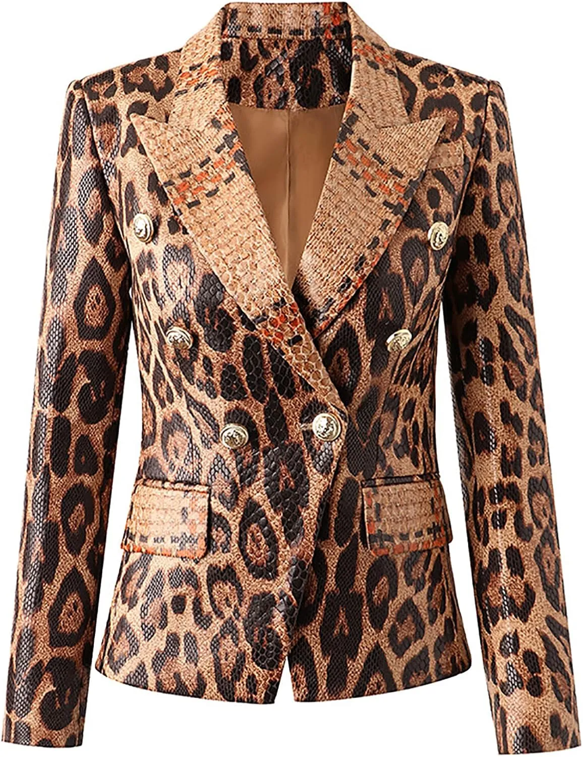 Women's Blazer Jacket Leopard Print Pu Leather Lady Business Office Work Blazer Suits Jackets Coats Outwear Party Dinner Prom