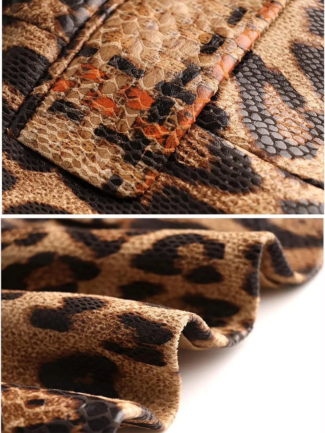 Women's Blazer Jacket Leopard Print Pu Leather Lady Business Office Work Blazer Suits Jackets Coats Outwear Party Dinner Prom