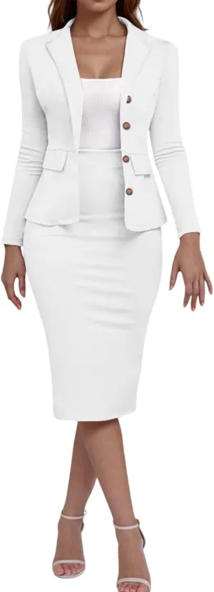 Women's Business Suit 2 Piece Long Sleeve Skirt Suit Set 2025 Lady Blazer Office Work Solid Slim Fit Jacket Outfits