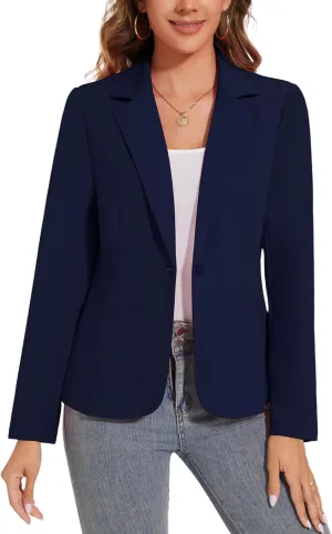 Women's Button Front Blazer Jackets Long Sleeve Lapel Business Casual Office Work Lightweight Blazers with Pocket