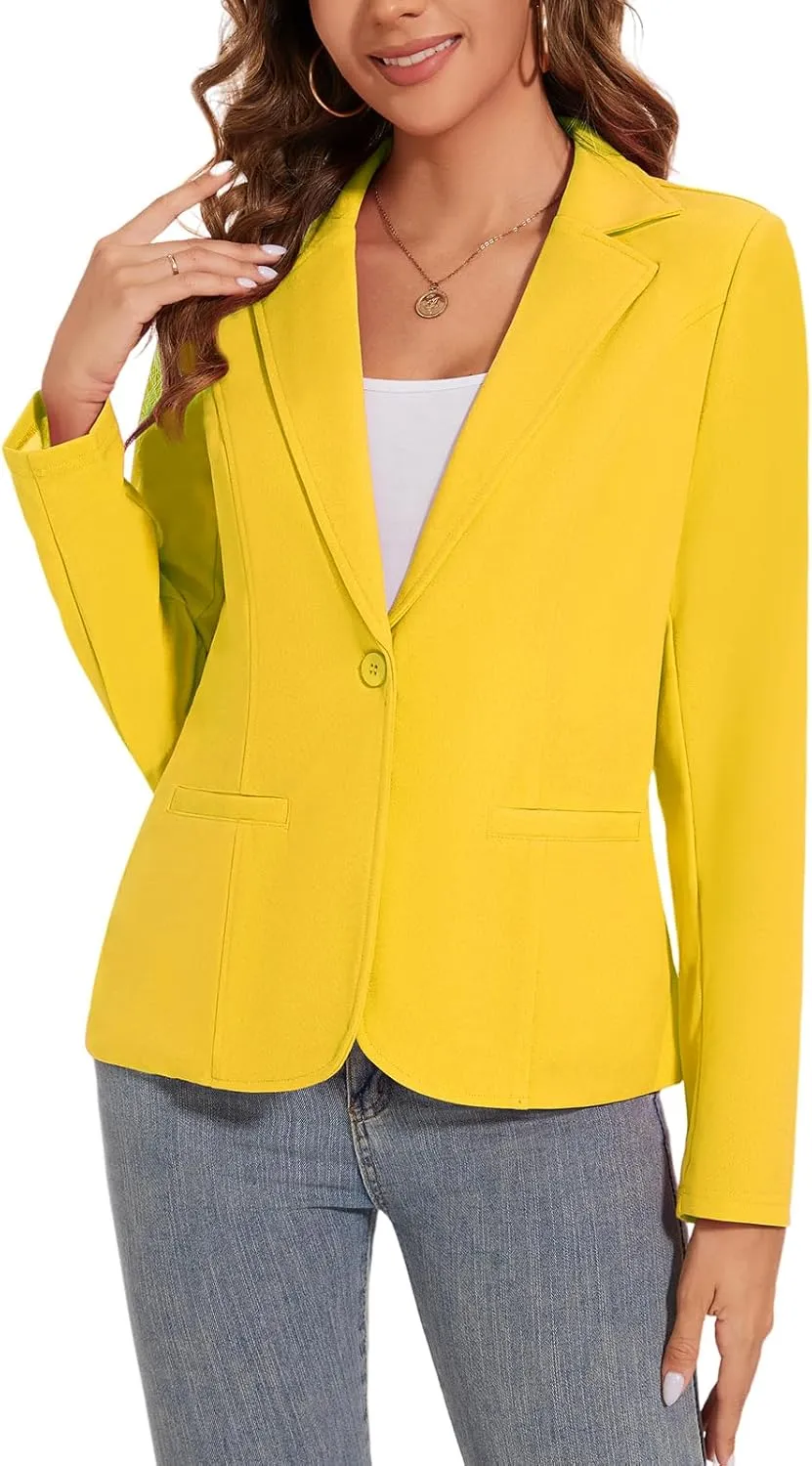 Women's Button Front Blazer Jackets Long Sleeve Lapel Business Casual Office Work Lightweight Blazers with Pocket