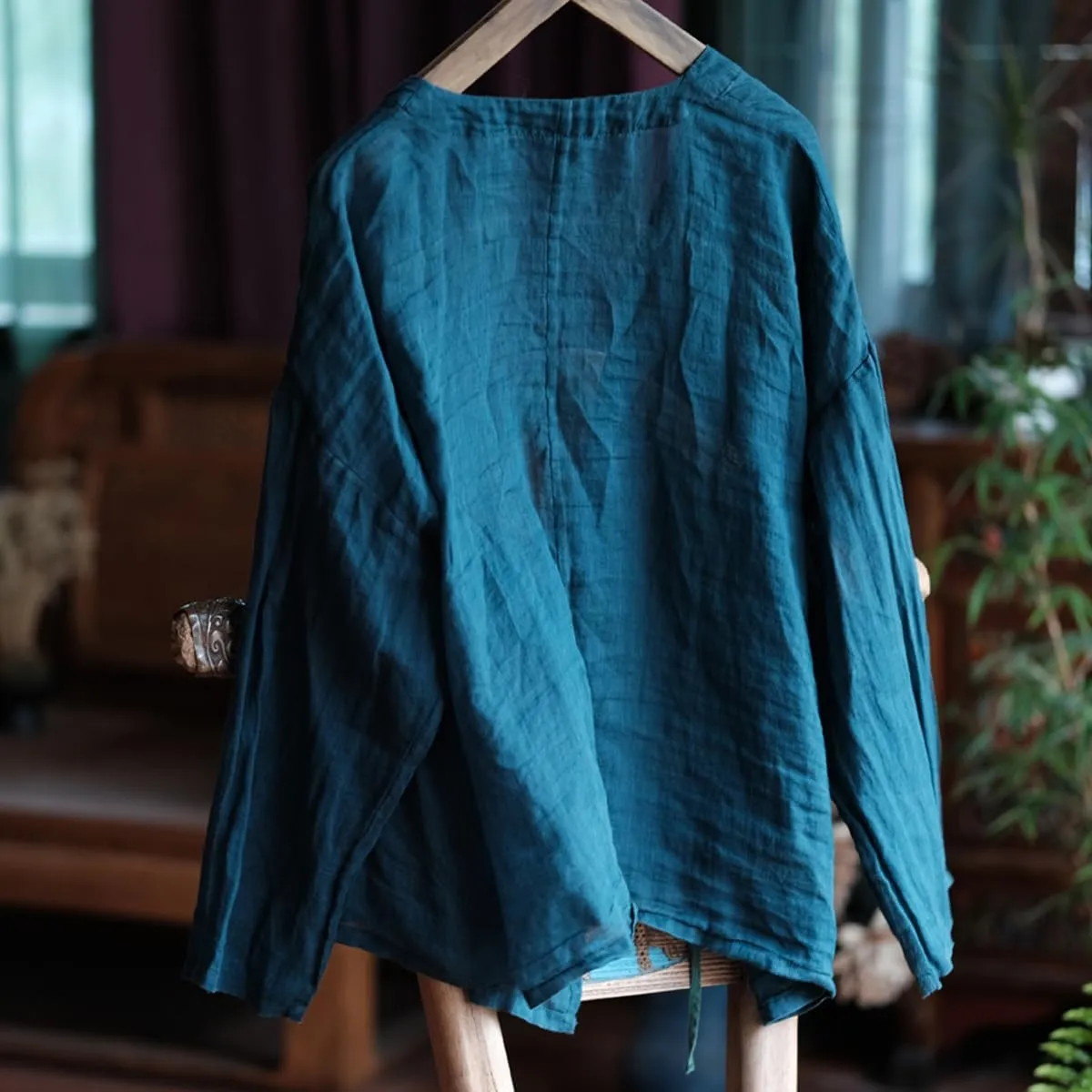Womens Cardigan Hanten Long Sleeve Wrap Front Tie Applique Kimono Hanfu Costume Shirt Tops