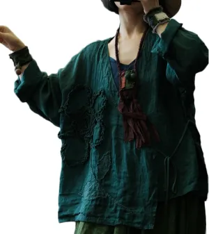 Womens Cardigan Hanten Long Sleeve Wrap Front Tie Applique Kimono Hanfu Costume Shirt Tops