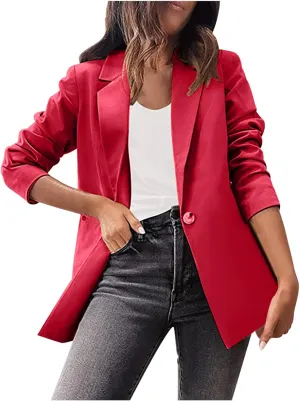 Womens Casual Blazer Jackets Suit Long Sleeve Open Front with Button Fall Outfits Cardigan Jacket for Business Office