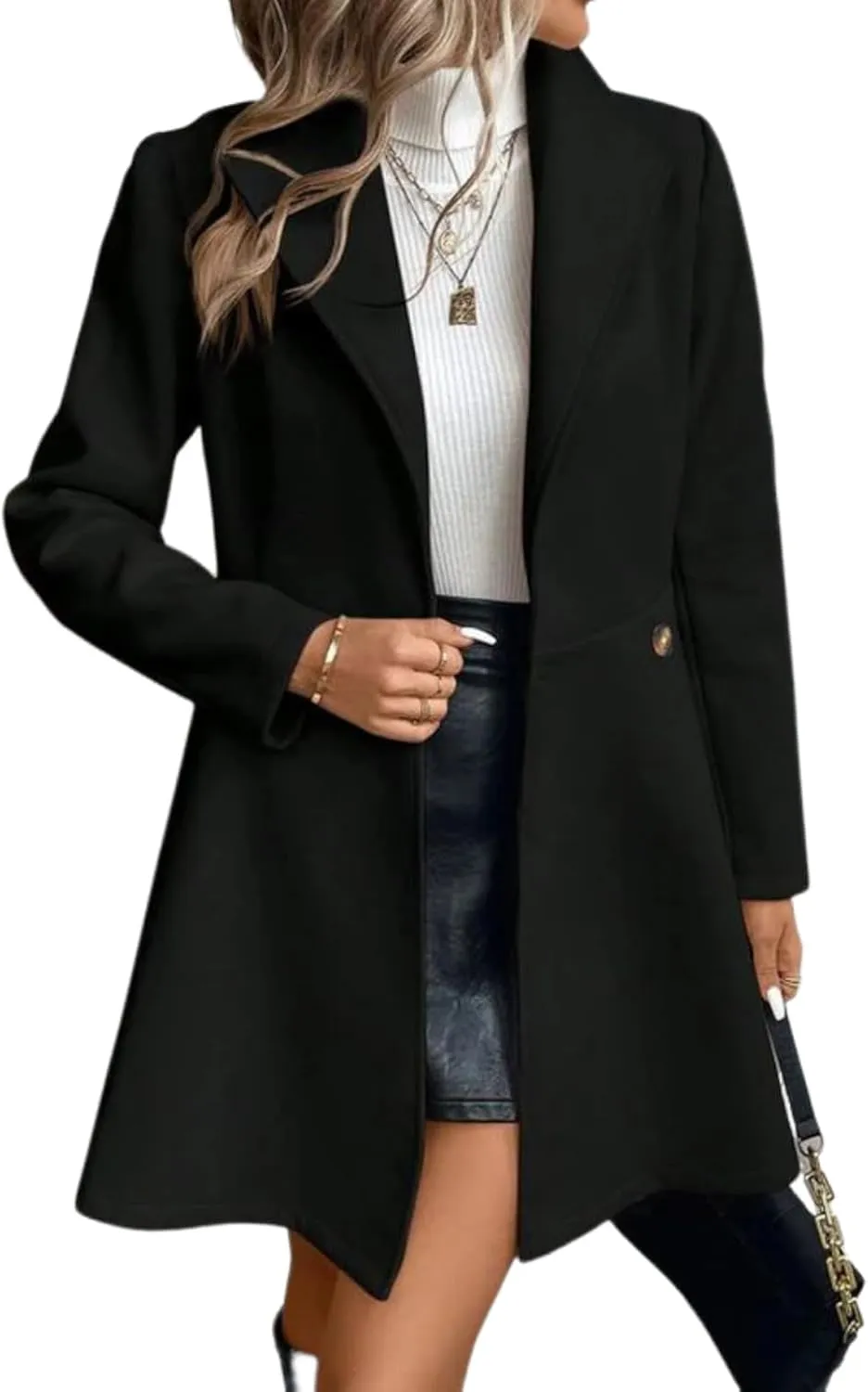 Womens Casual Long Black Blazer Open Front Button Long Sleeve Work Office Suit Jackets Blazer