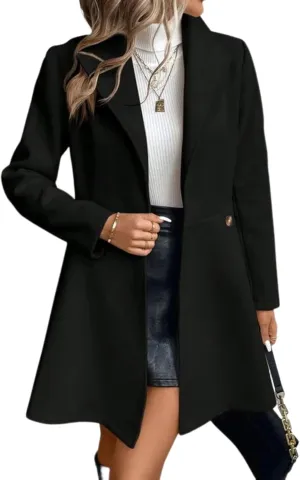 Womens Casual Long Black Blazer Open Front Button Long Sleeve Work Office Suit Jackets Blazer