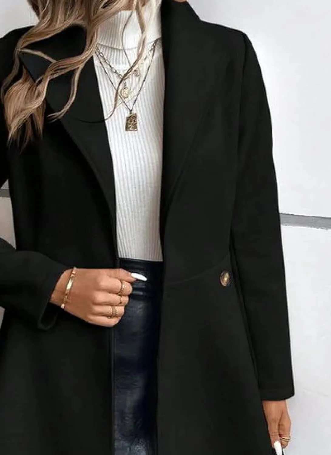 Womens Casual Long Black Blazer Open Front Button Long Sleeve Work Office Suit Jackets Blazer