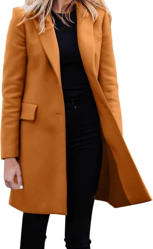 Womens Coat Fashion Winter Overcoat Single Breasted Trench Jackets Outwear Mid Long Trench Coat