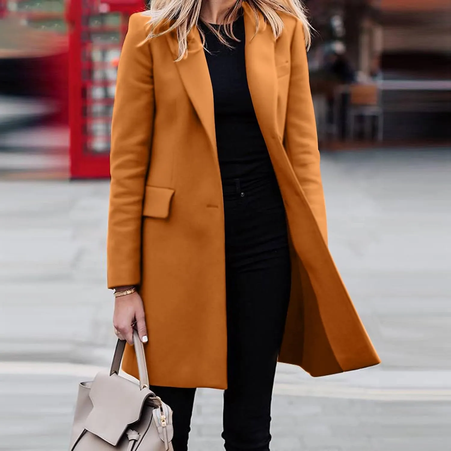 Womens Coat Fashion Winter Overcoat Single Breasted Trench Jackets Outwear Mid Long Trench Coat
