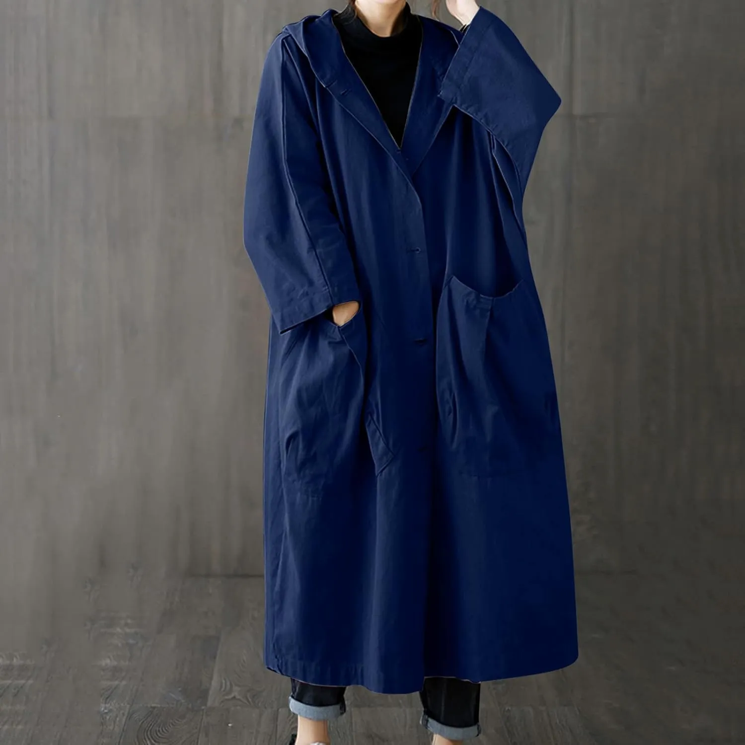 Womens Double Breasted Long Trench Coat Elegant Windbreaker Wild Winter Women'S Coat Double-Breasted Long Pedcoat