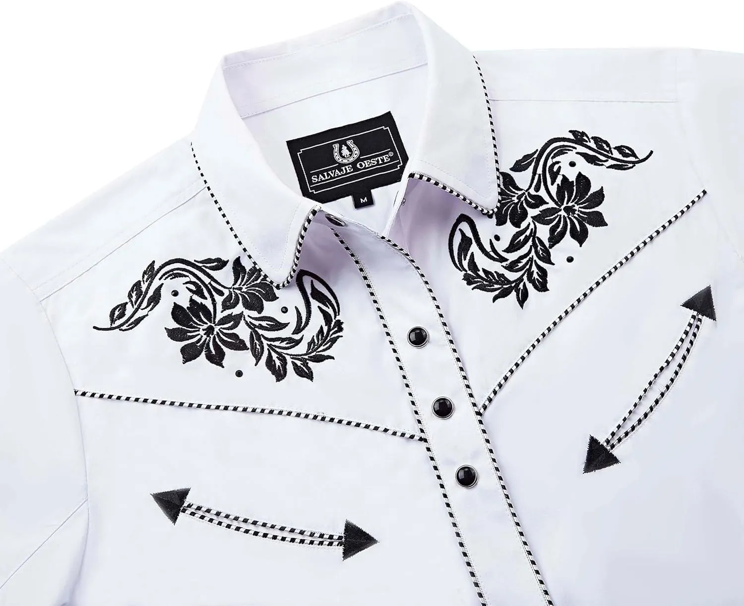 Women's Embroidered Western Cowgirl Slim Fit Shirt Snap Button Down Long Sleeve Shirt with Floral Embroidery