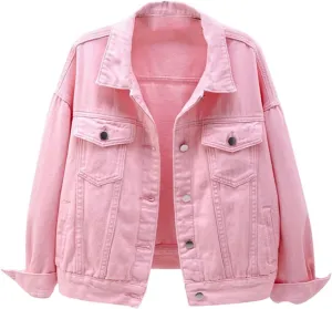 Women's Fashion Casual Colorful Solid Size Large Pocket Button Denim Coat Women's Short Coat Ladies Denim Jacket