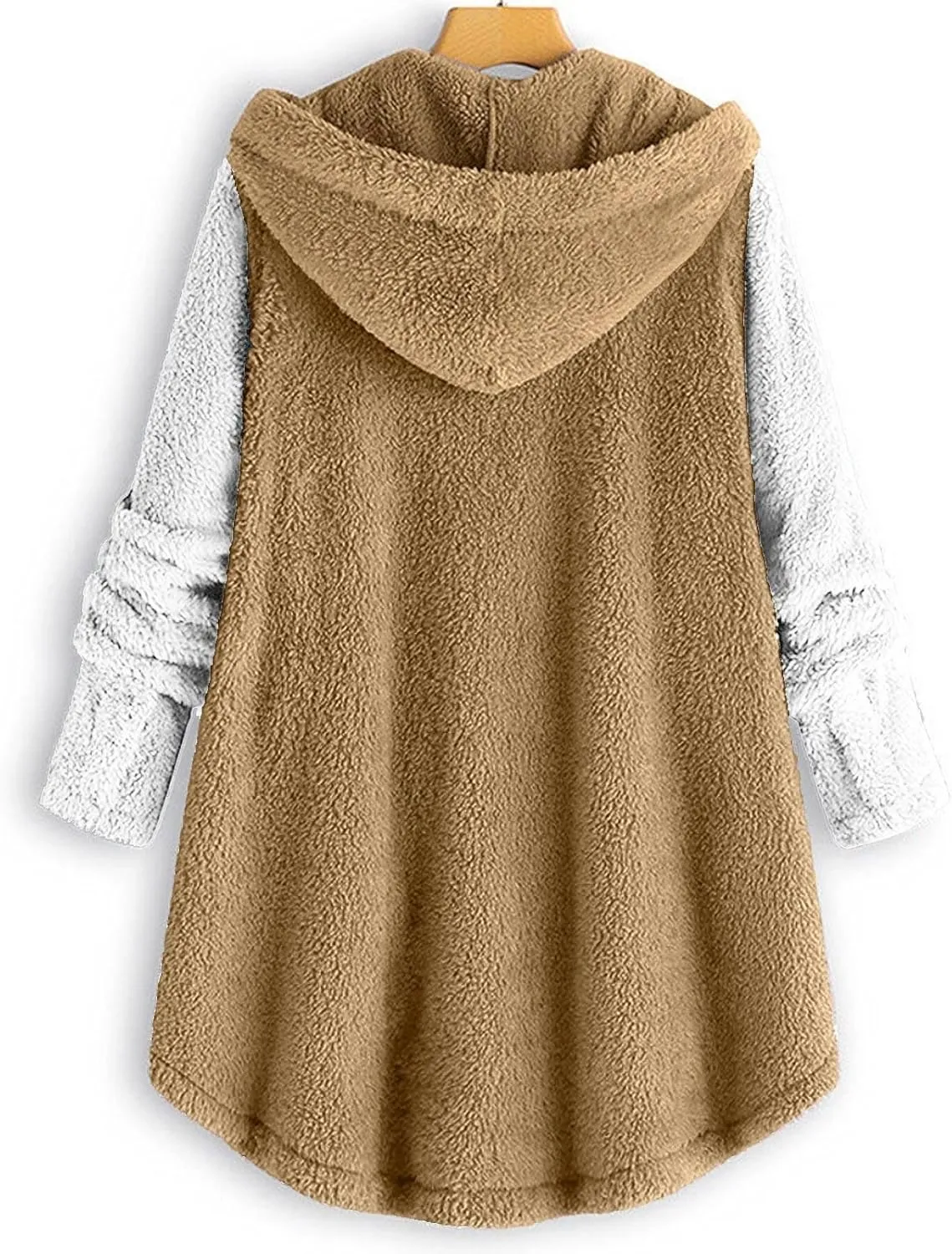 Womens Fleece Jackets Sherpa Winter Hooded Fuzzy Coats Oversized Button Down Cardigan Sweater Warm Jacket with Pocket