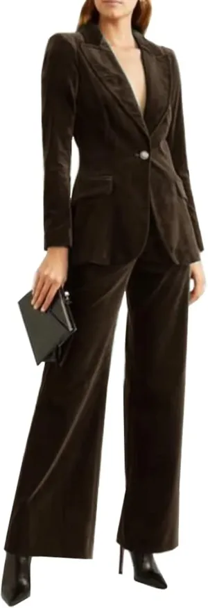 Womens Formal 2 Piece Outfit Velvet Prom Suit Set One Button Business Office Lady Blazer Pants