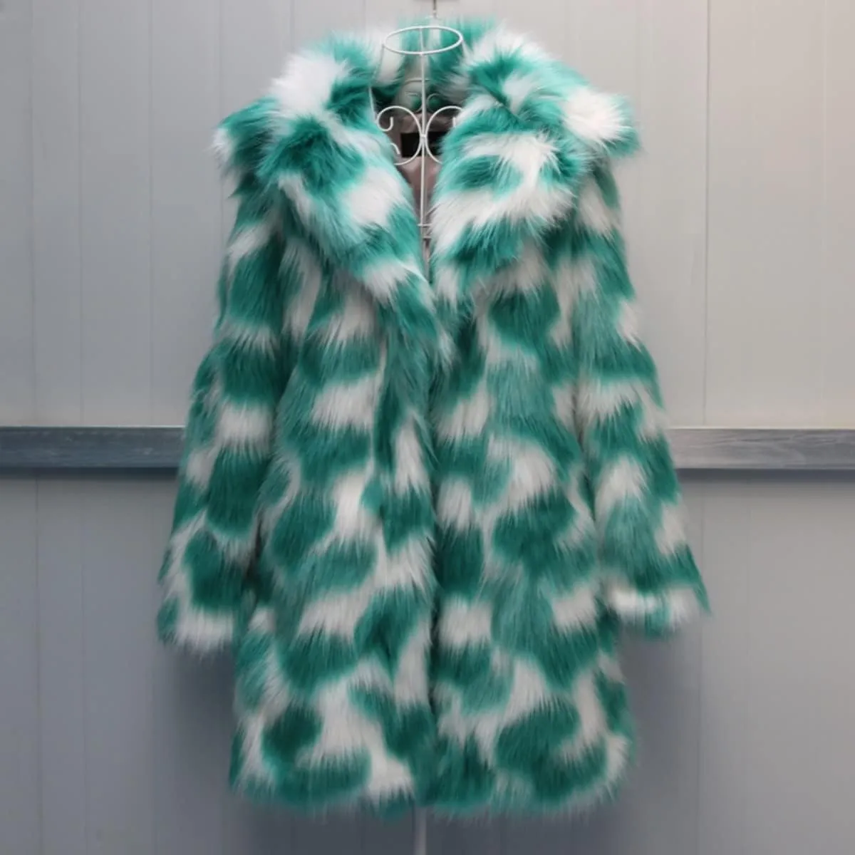 Women's Full Length Faux Fur Warm Coat Sweater Jacket Winter Long Sleeve Overcoat Hooded Outerwear