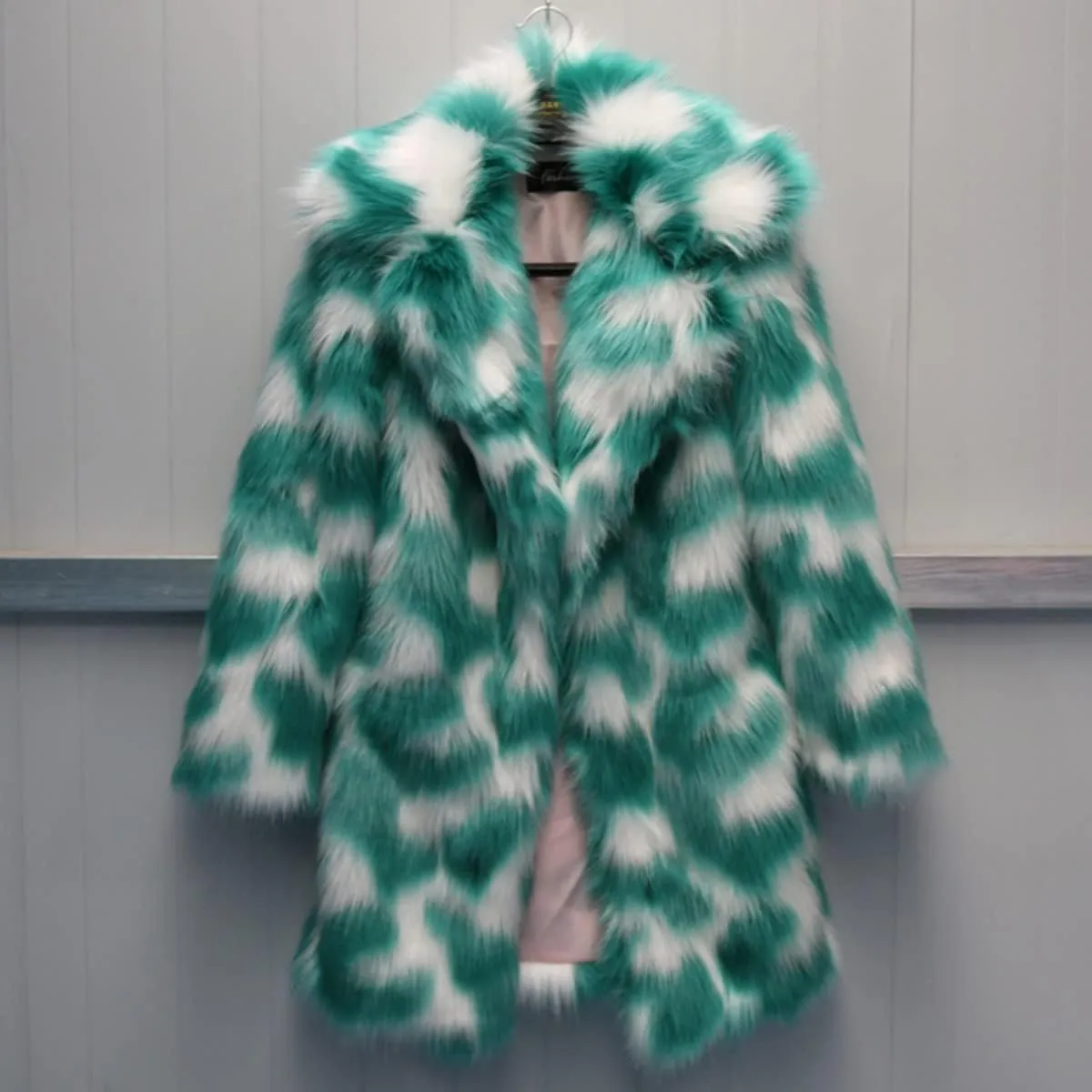 Women's Full Length Faux Fur Warm Coat Sweater Jacket Winter Long Sleeve Overcoat Hooded Outerwear