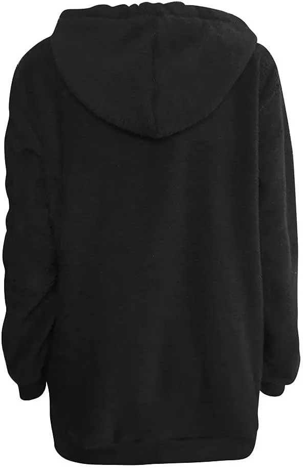 Women's Fuzzy Fleece Hoodies Zip Up Pullover Sherpa Sweatshirt 2023 Fall Winter Casual Oversized Warm Fluffy Coat Plus Size