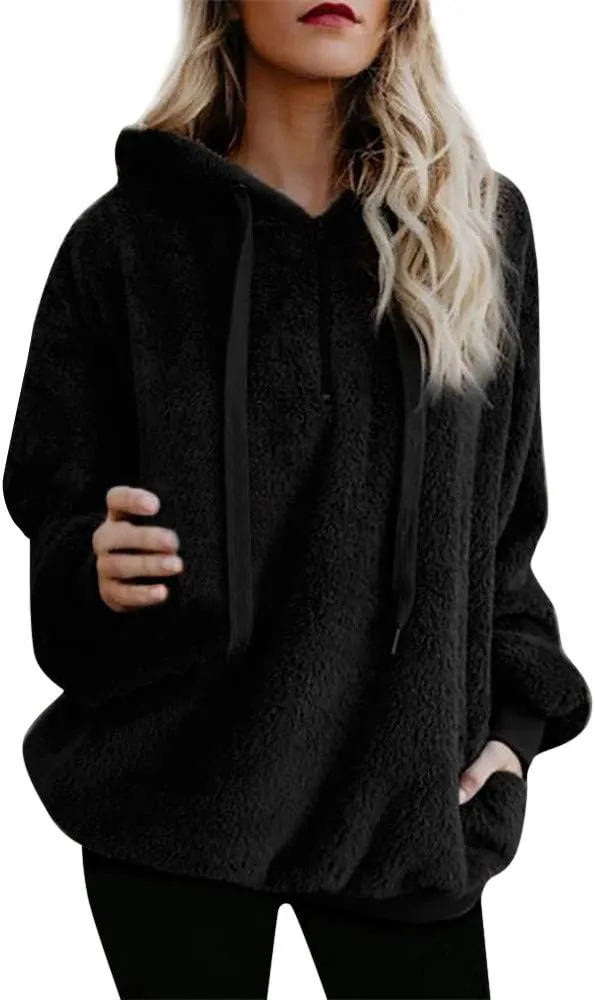 Women's Fuzzy Fleece Hoodies Zip Up Pullover Sherpa Sweatshirt 2023 Fall Winter Casual Oversized Warm Fluffy Coat Plus Size