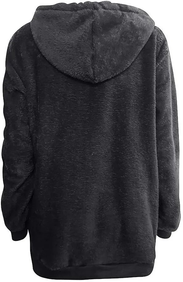 Women's Fuzzy Fleece Hoodies Zip Up Pullover Sherpa Sweatshirt 2023 Fall Winter Casual Oversized Warm Fluffy Coat Plus Size