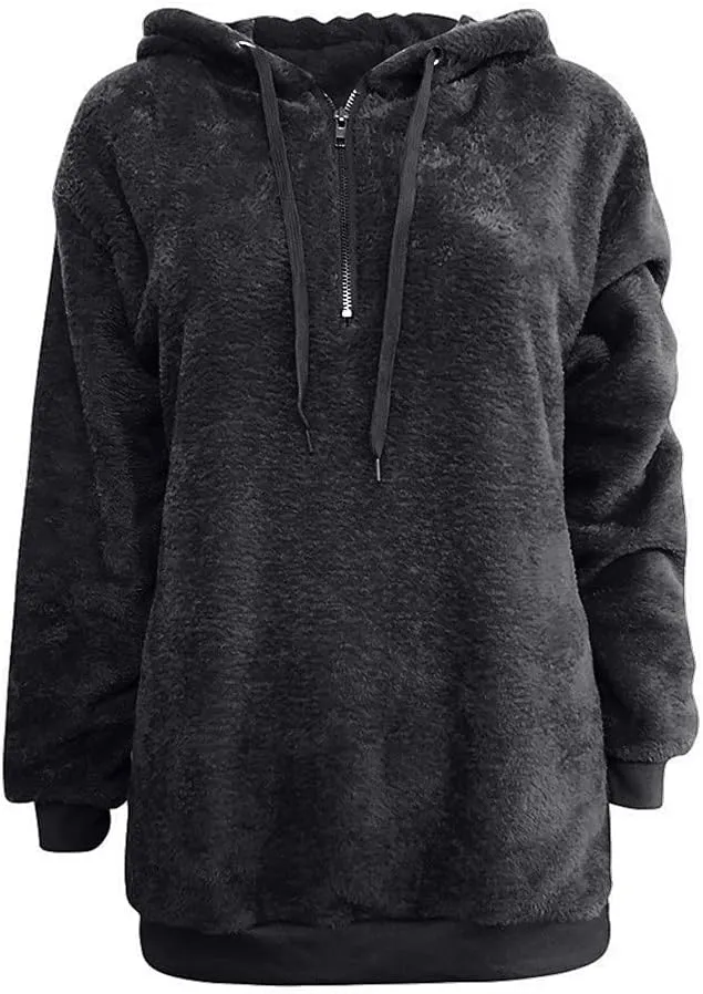Women's Fuzzy Fleece Hoodies Zip Up Pullover Sherpa Sweatshirt 2023 Fall Winter Casual Oversized Warm Fluffy Coat Plus Size