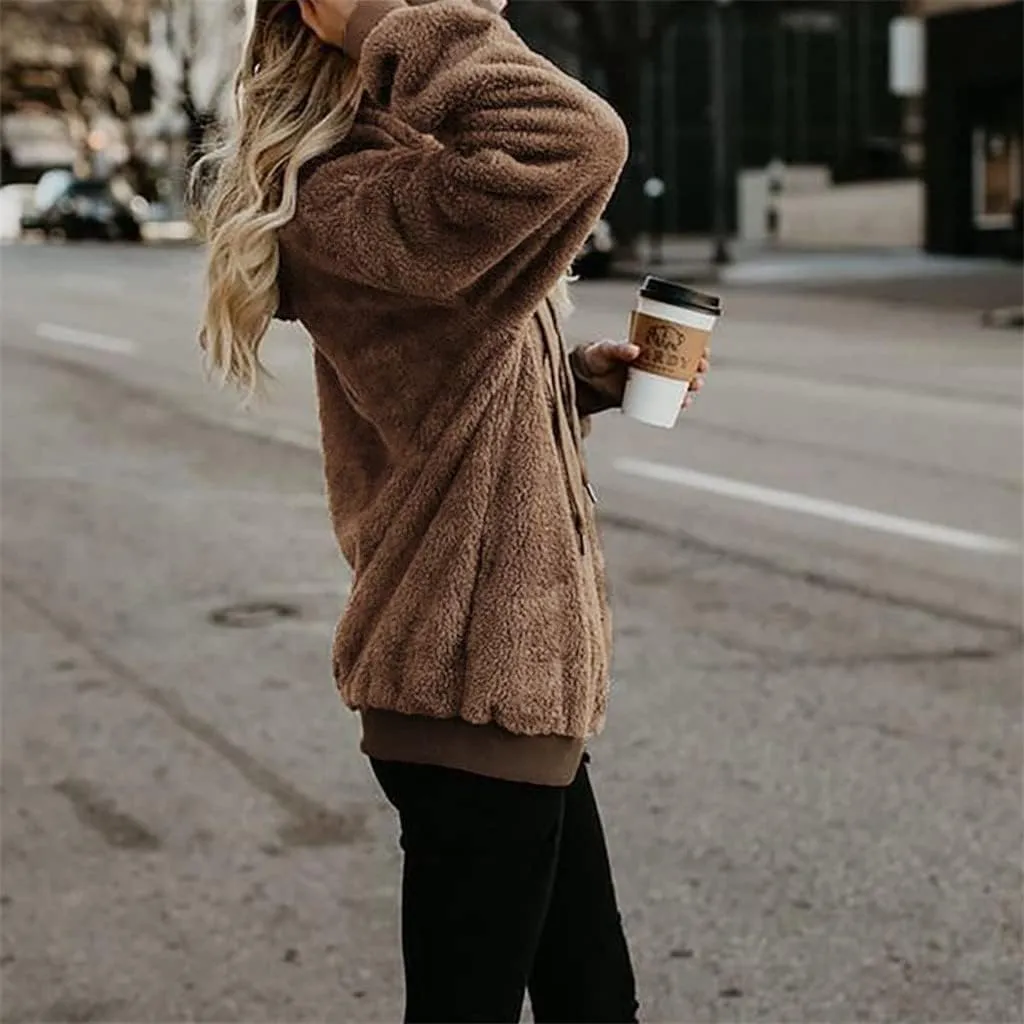 Women's Fuzzy Fleece Hoodies Zip Up Pullover Sherpa Sweatshirt 2023 Fall Winter Casual Oversized Warm Fluffy Coat Plus Size