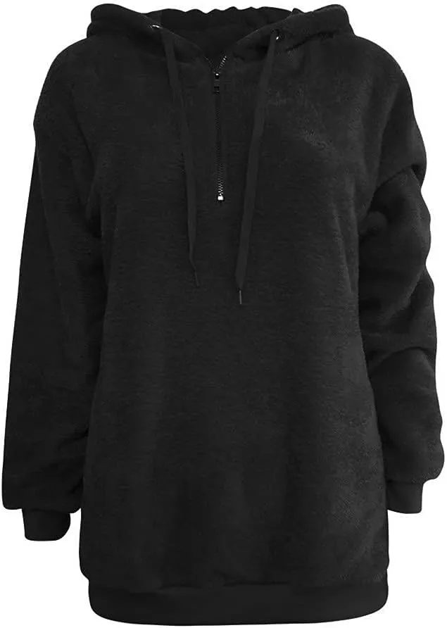 Women's Fuzzy Fleece Hoodies Zip Up Pullover Sherpa Sweatshirt 2023 Fall Winter Casual Oversized Warm Fluffy Coat Plus Size