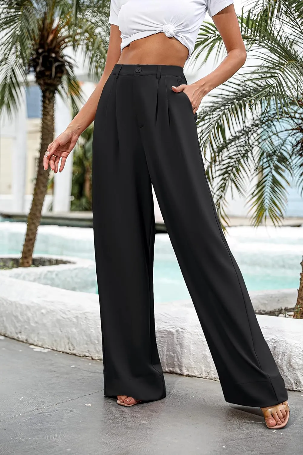 Women's High Waist Casual Wide Leg Palazzo Pants, Dress Pants for Women, Work Pants with Pockets for Women Office.