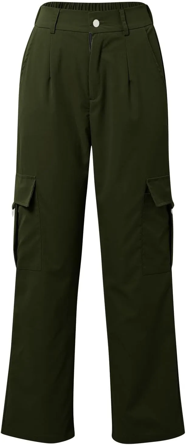 Women's Hiking Wide Leg Cargo Pants Lightweight Quick Dry Outdoor Buttons High Waisted Workout Pants with Pockets