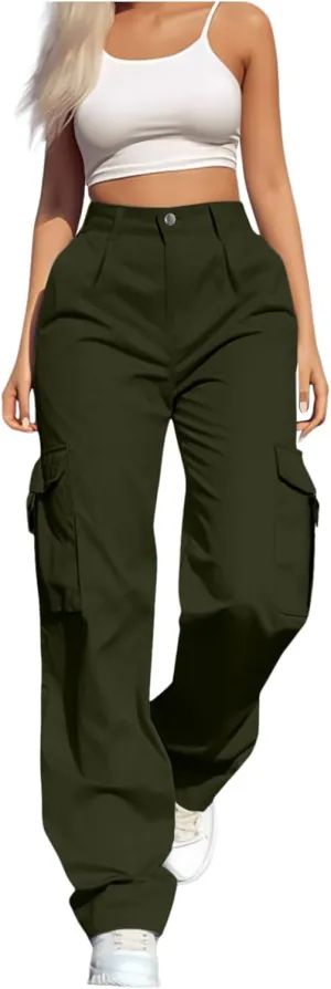 Women's Hiking Wide Leg Cargo Pants Lightweight Quick Dry Outdoor Buttons High Waisted Workout Pants with Pockets