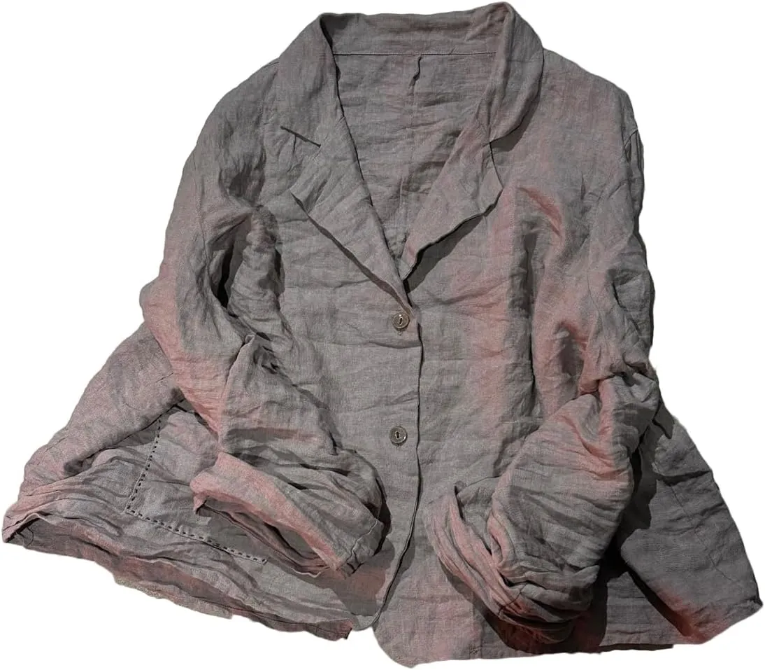Womens Lightweight 100% Linen Cropped Blazer Long Sleeve Button Casual Summer Fall Short Blazer Jacket Coat