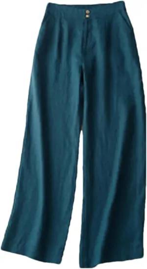 Women's Linen High Waist Wide Leg Pants  Loose Casual Straight Pants Button-Up Summer Trousers