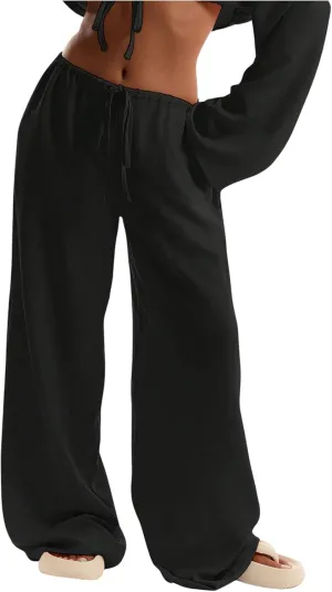 Womens Linen Pants Wide Leg Loose Cotton Swimsuit Coverups Summer Pants Beach Vacation Outfits