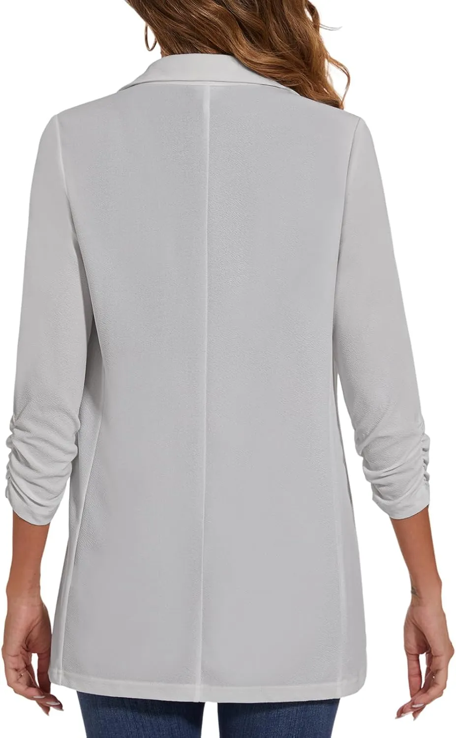 Women's Long Blazer Jackets Button Front Lapel Ruched 3/4 Sleeve Business Casual Office Work Lightweight Blazers