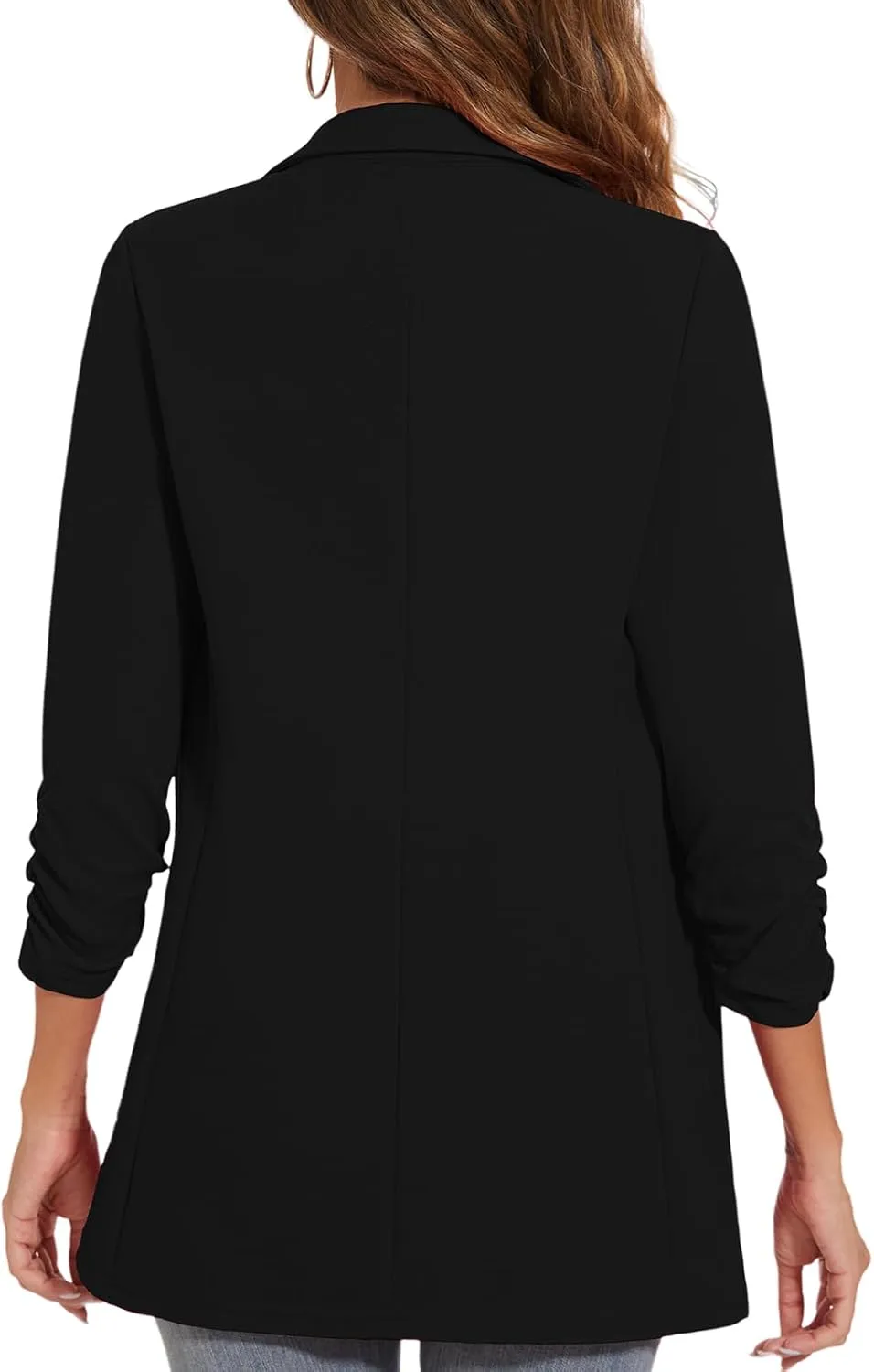 Women's Long Blazer Jackets Button Front Lapel Ruched 3/4 Sleeve Business Casual Office Work Lightweight Blazers