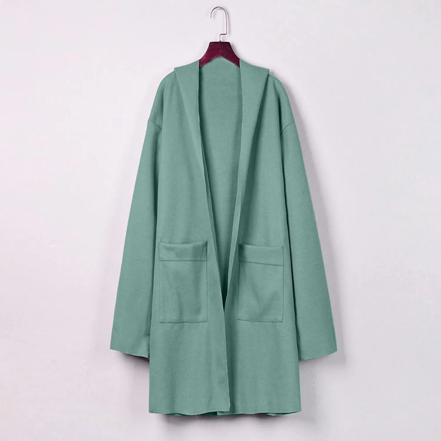Womens Long Pea Coats Classic Lapel Collar Open Front Wool Blend Trench Coat Dressy Casual Business Midi Long Jackets