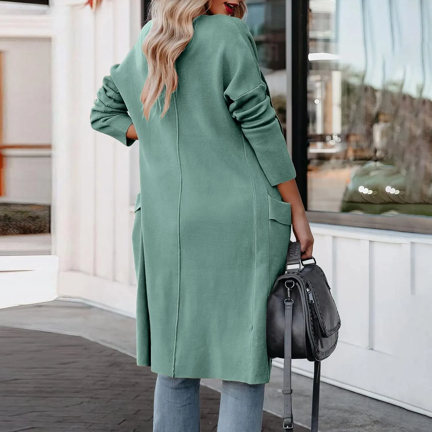 Womens Long Pea Coats Classic Lapel Collar Open Front Wool Blend Trench Coat Dressy Casual Business Midi Long Jackets