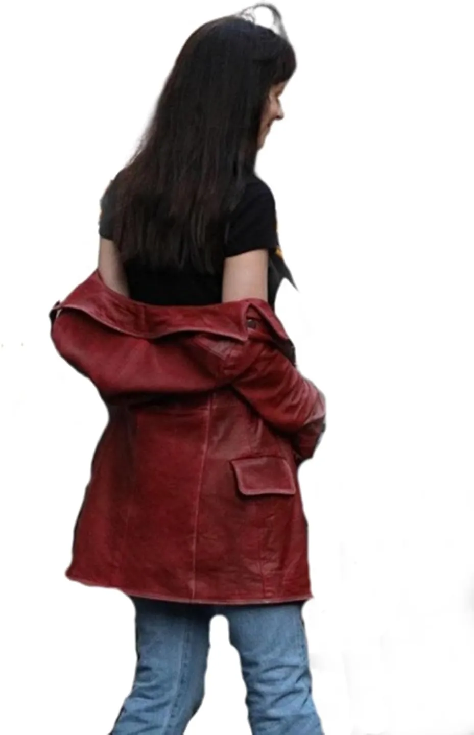 Women's Madame Web Dakota Johnson Maroon Leather Blazer Jacket - Double Breasted Red Leather Jacket Coat