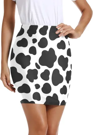 Womens Mini Short Bodycon Pencil Skirt Cow Dot Print, S