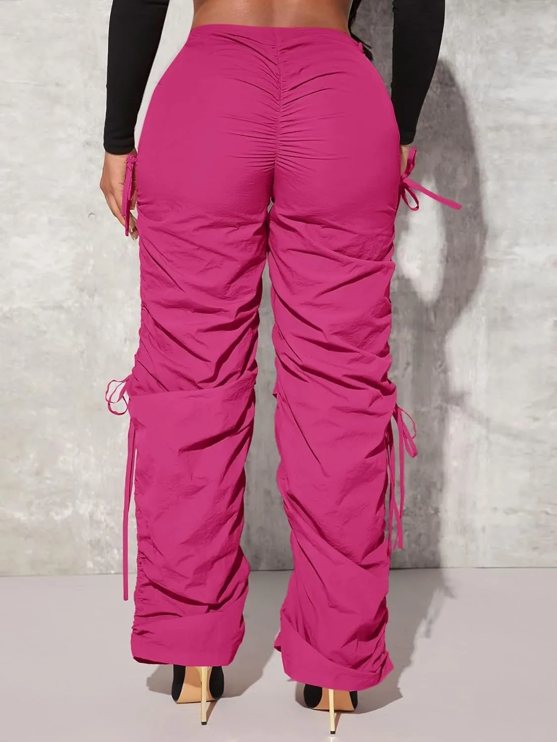 Women's Pants Drawstring Waist Cutout Ruched Parachute Pants Pant for Women