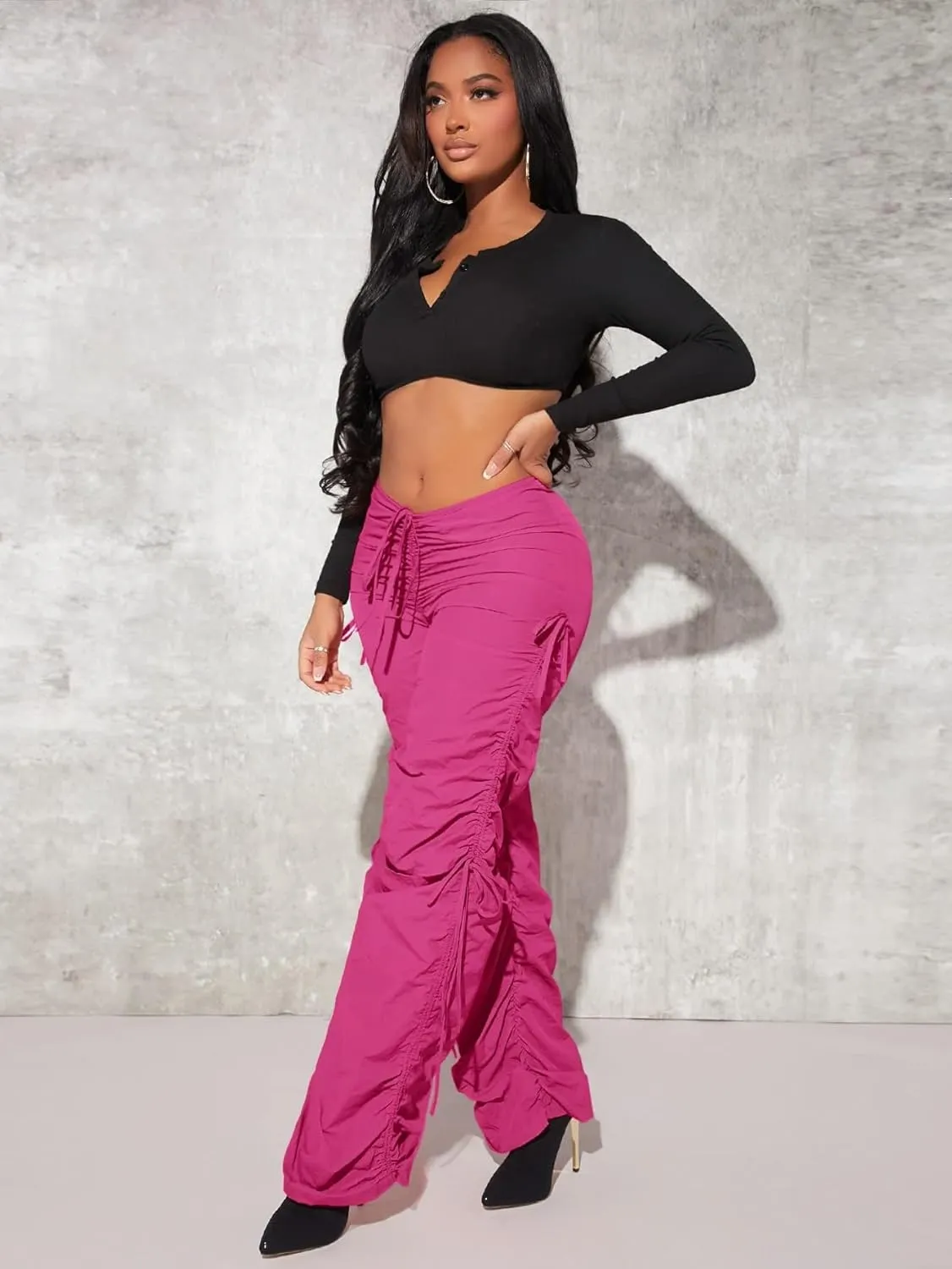 Women's Pants Drawstring Waist Cutout Ruched Parachute Pants Pant for Women