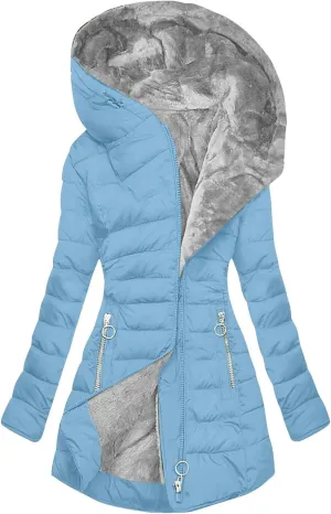 Women's Puffer Jacket Zip Up Coats with Pockets Winter Warm Hooded Outerwear Plain Long Down Jackets Comfy Parkas