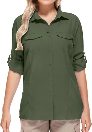 Women's Safari Clothes Long Sleeve UPF50 Sun Protection Quick Dry Shirts Hiking Camping Fishing Trave Teen Girl