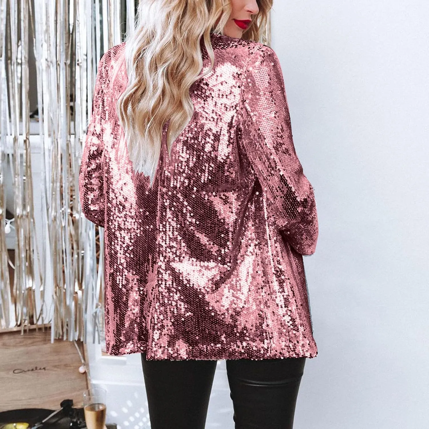 Women's Sequin Blazer Jacket Lightweight Casual Long Sleeves Cardigan Coat Evening Glitter Sparkle Sequins Shiny Outfit