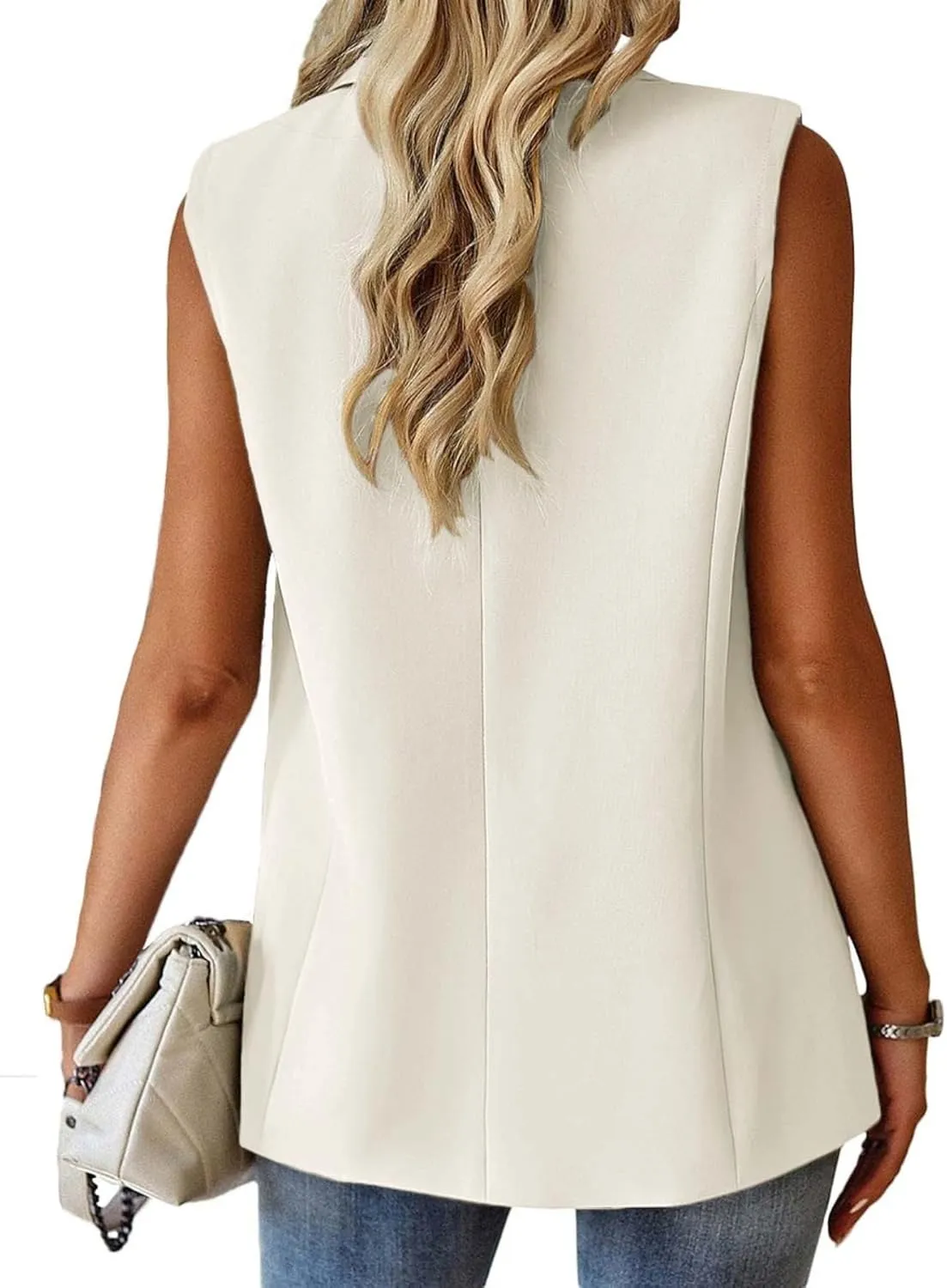 Women's Sleeveless Blazers Open Front Casual Blazer Vests Solid Color Lapel Single Button Lightweight Jackets Women