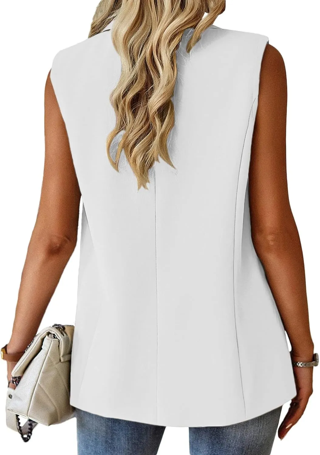 Women's Sleeveless Blazers Open Front Casual Blazer Vests Solid Color Lapel Single Button Lightweight Jackets Women