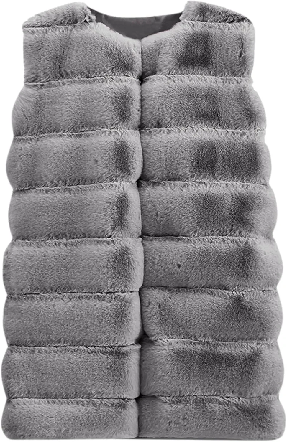 Women's Sleeveless Faux Fox Fur Vest Long Coat Ladies Mid-length Warmer Outwear Jacket Fashion Solid Color Tops