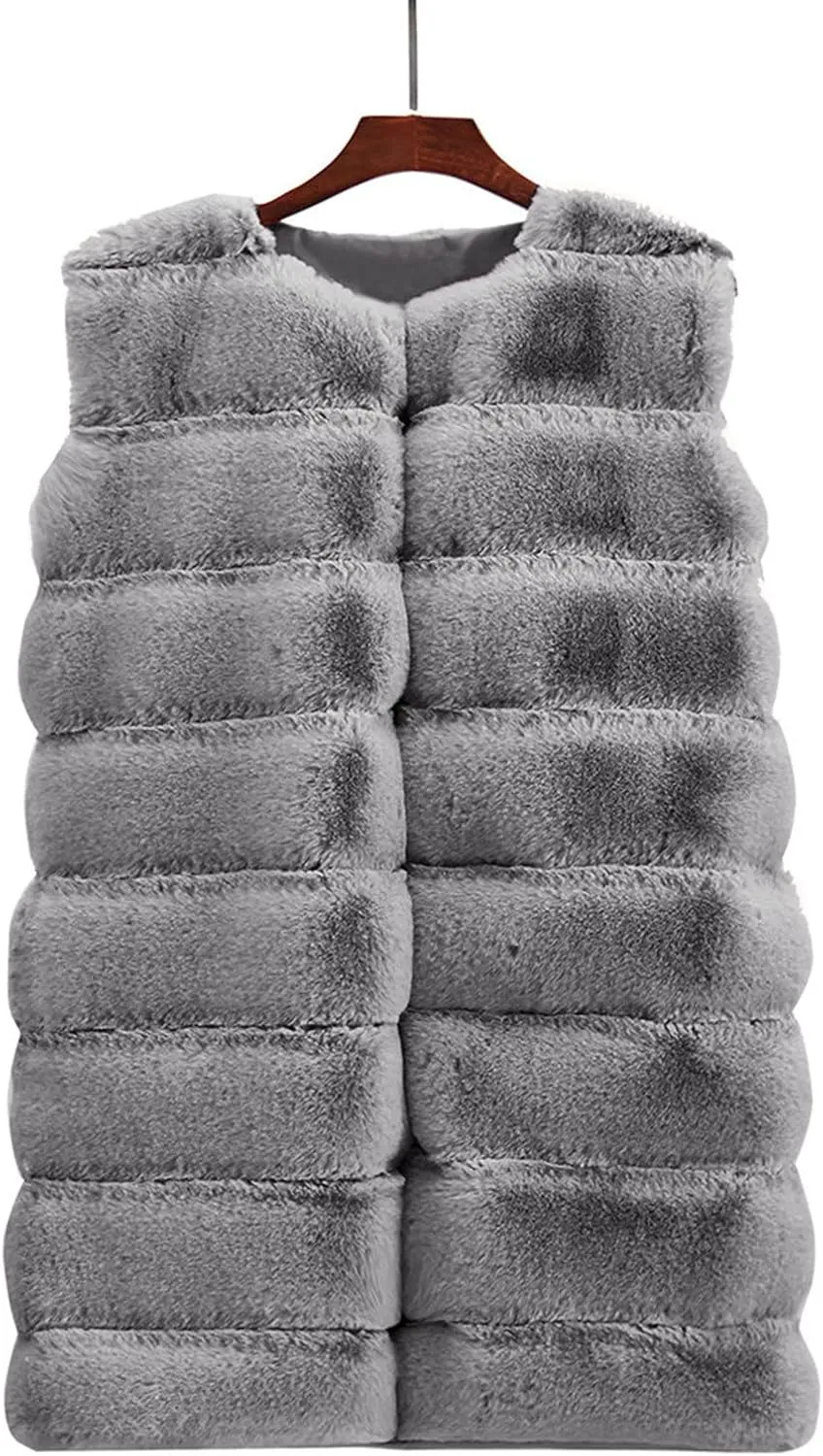 Women's Sleeveless Faux Fox Fur Vest Long Coat Ladies Mid-length Warmer Outwear Jacket Fashion Solid Color Tops