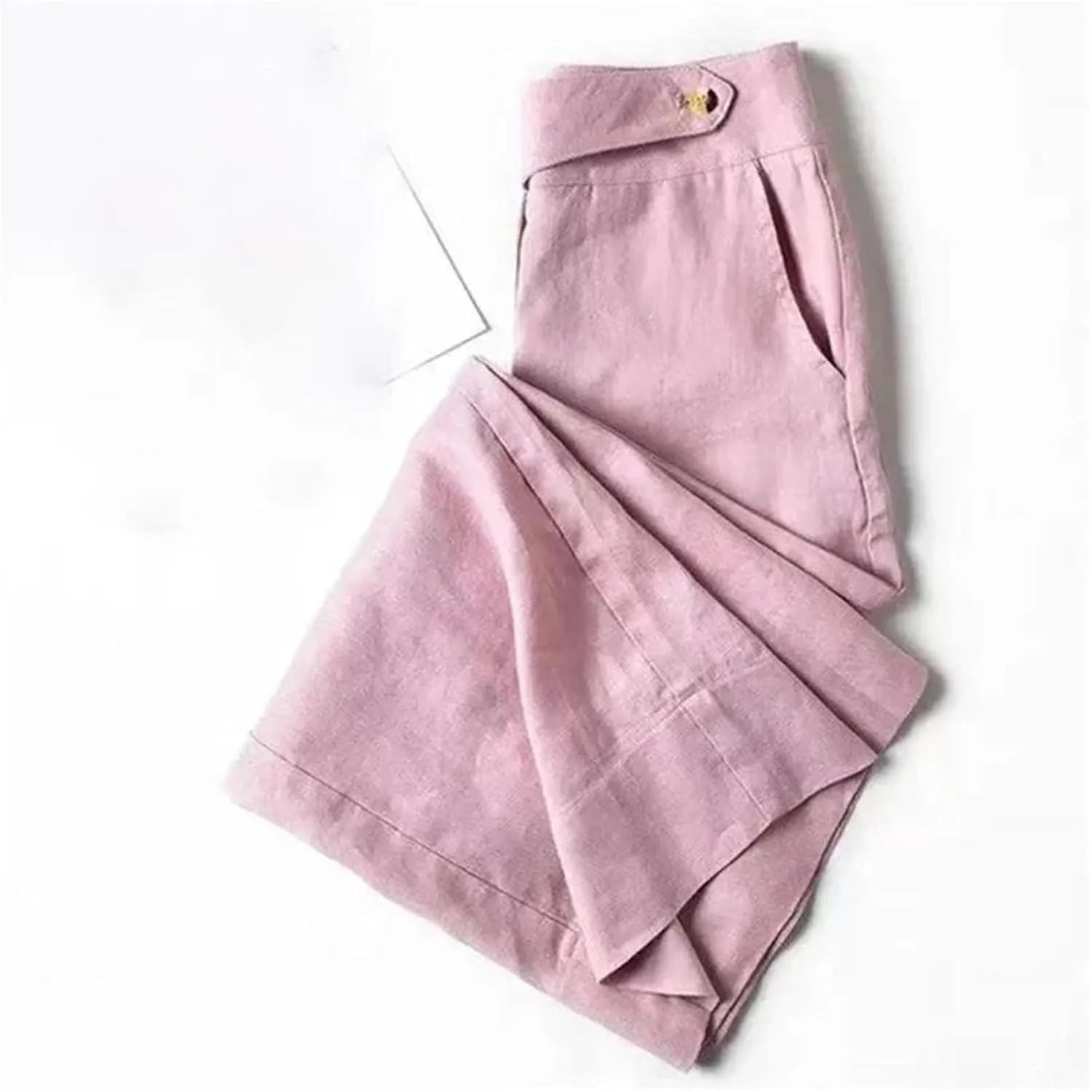 Women's Spring Summer Cotton Linen Wide Leg Pants  Solid Color Loose Fit Casual Straight Leg Trousers