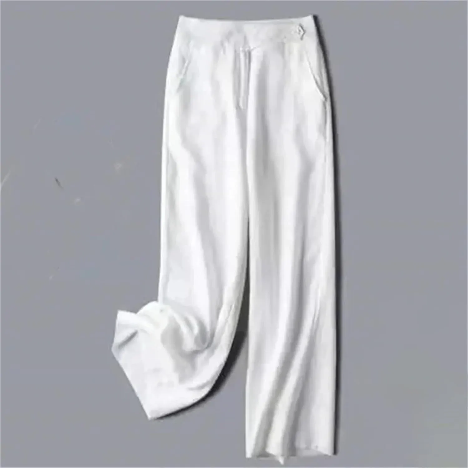 Women's Spring Summer Cotton Linen Wide Leg Pants  Solid Color Loose Fit Casual Straight Leg Trousers